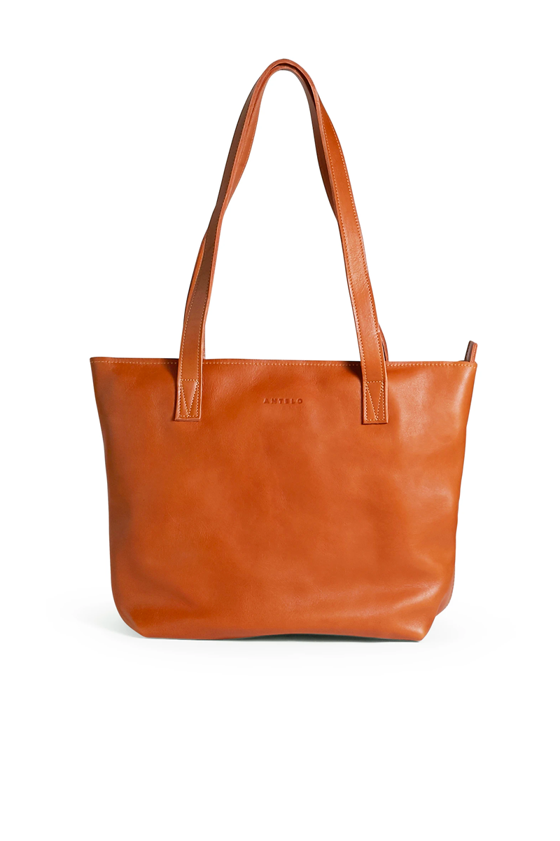 Milly Unlined Midi Leather Tote with Zip